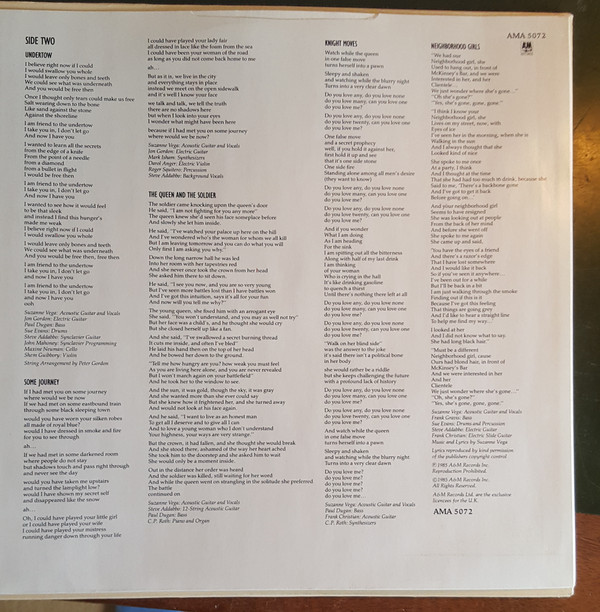 Suzanne Vega  Suzanne Vega : LP Inlay 1